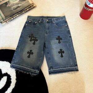 Chrome Hearts Jorts with embroidered leather crosses